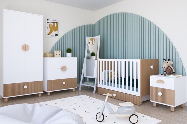CALM babaszoba – modern stílusú bababútor fehér & natúr fa