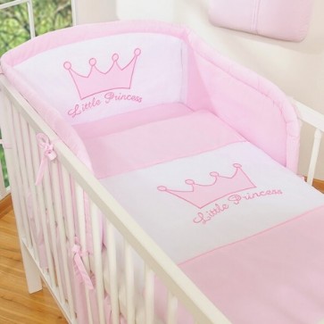 Hercegnős 3 részes babaágynemű szett rácsvédővel – rózsaszín – Little Princess kollekció