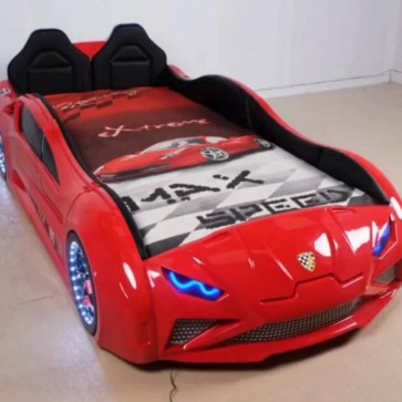 Autóságy Lamborgini formával – piros, nyitható ajtóval és bőrüléssel