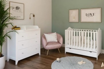 GLAMOUR bababútor szett fiókos babaággyal, pelenkázó komóddal