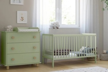 LUNA 2 részes menta-bükk bababútor szett kisággyal és pelenkázó komóddal