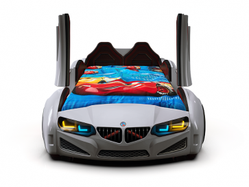 BMW Speedy-X Premium fehér autóságy LED világítással és felfelé nyíló ajtókkal