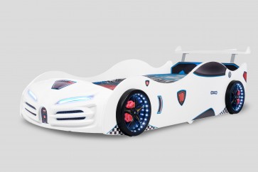 Fehér Bugatti stílusú autós gyerekágy LED világítással