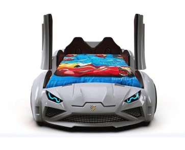 Autós gyerekágy Lamborghini – fehér | nyitható ajtóval, bőrüléssel | raktárról – akár 24h szállítás