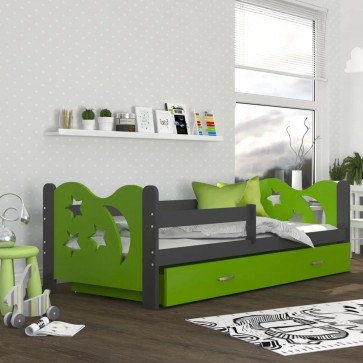 Szürke-zöld gyerekágy ágyneműtartóval (80x160 cm) – ajándék matraccal – Miklós
