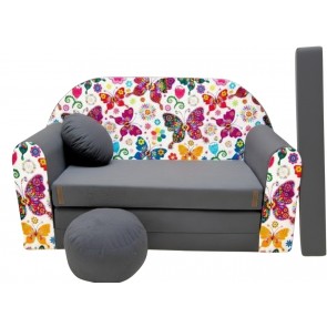 Gyerekkanapé kinyitható pillangós - szürke színben